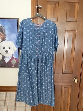 Denim Woman Within Blue Floral Button-Front Dress with Patch Pockets